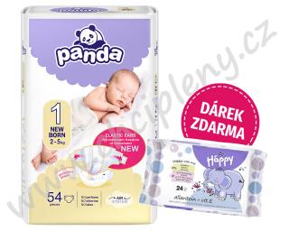 Bella Panda 1 newborn 2-5 kg, 54ks  + Bella Happy Vlhčené ubrousky - 24 ks