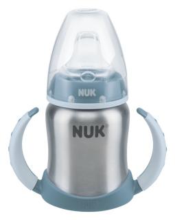 NUK FC učící lahvička z vysoce kvalitní nerezové oceli s pítkem (125 ml) Barva: Modrá