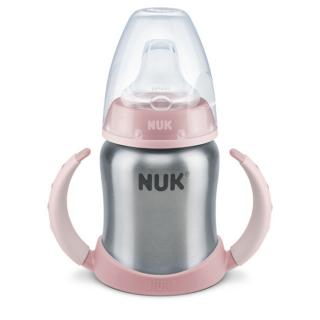 NUK FC učící lahvička z vysoce kvalitní nerezové oceli s pítkem (125 ml) Barva: Růžová