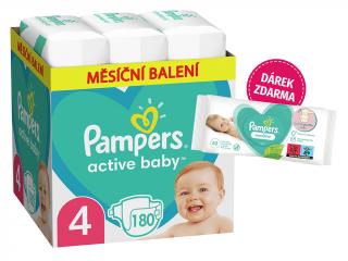 Pampers Active Baby vel. 4 - 180 ks (9-14 kg)  + Pampers Sensitive - 52 ks
