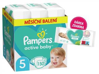 Pampers Active Baby vel. 5 - 150 ks (11-16 kg)  + Pampers Sensitive - 52 ks
