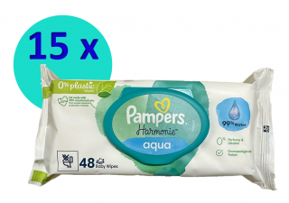 Pampers vlhčené ubrousky Harmonie Aqua - 15 x 48 ks