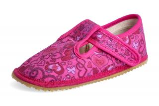 Papuče Beda barefoot - růžová srdíčka (slim verze) Velikost: 34