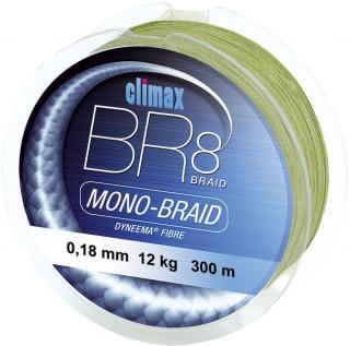 CLIMAX BR8 Mono-Braid 0,50 mm - 56,0kg - návin: 300m - barva: červená CLIMAX BR8 Mono-Braid 0,12 mm - 7,5kg - návin: 100m - barva: matně zelená
