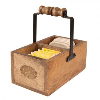 Dřevěný box na čajové sáčky s miskami Tea box - 17*10*17 cm