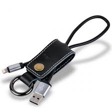 Kožená klíčenka s kabelem k mobilu Micro USB Černá