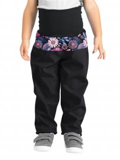 Unuo, Batolecí softshellové kalhoty s fleecem Basic, Černá, Kouzelné květiny Velikost: 86/92
