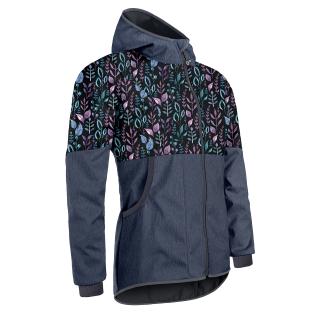Unuo, Dámská softshellová bunda s fleecem Street, Žíhaná Tm. Modrá, Lístečky Velikost: XL