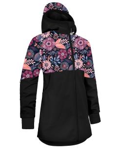Unuo, Dívčí softshellový kabát s fleecem Street, Černá, Kouzelné květiny Velikost: 122/128