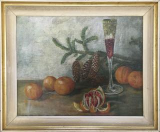 Zátiší s pohárem vína a pomeranči – Helena Brožíková
