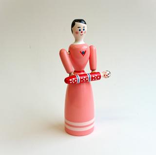 Dřevěná panenka s miminkem Panenka s miminkem: Růžové šaty