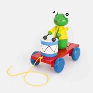 Tahací žába s bubnem - barevná