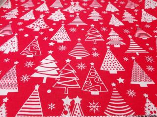 DOMESTINO 120/ 22041-1 Vánoční stromky bílé na červené - 160cm / VELKOOBCHOD Ceník: VELKOOBCHOD: po celých rolích, bez odvíjení