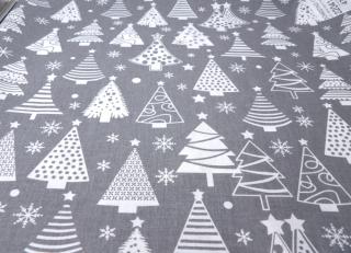 DOMESTINO 120/ 22041-2 Vánoční stromky bílé na šedé - 160cm / METRÁŽ NA MÍRU