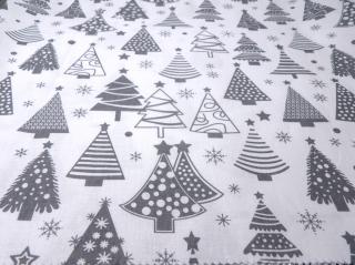 DOMESTINO 120/ 22042-2 Vánoční stromky šedé na bílé - 160cm / METRÁŽ NA MÍRU