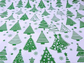 DOMESTINO 120/ 22042-3 Vánoční stromky zelené na bílé - 160cm / METRÁŽ NA MÍRU