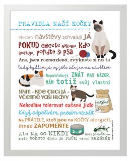 Plakát - Pravidla naší kočky 40 x 50 cm, Plakát bez rámu včetně dárkového tubusu