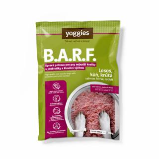 Yoggies B.A.R.F. maso Losos, kůň, krůta s probiotiky a kloubní výživou 500 g