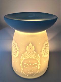 Mani Bhadra Aroma lampa Buddha (bílá keramika), 12,5 x 9,5 cm