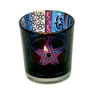 Mani Bhadra Skleněný svícen na čajové svíčky Pentacle (pentagram), 6 x 5 cm