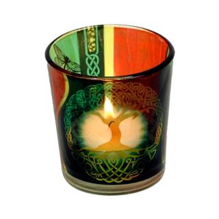 Mani Bhadra Skleněný svícen na čajové svíčky Strom života, 6 x 5 cm