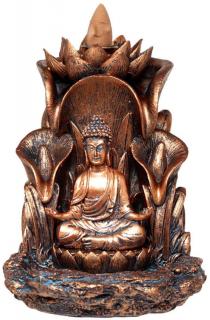 Mani Bhadra Stojan na vonné kužely Tekoucí dým Buddha a lotosové květy, 13,5 x 10,5 x 12,5 cm