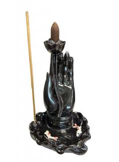 Mani Bhadra Stojan na vonné kužely Tekoucí dým Buddhova ruka a jezírko s Koi kapry, 17 x 9 cm