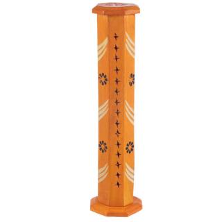 Mani Bhadra Stojánek na vonné tyčinky dřevěný Věž oranžový, 31 x 8 cm