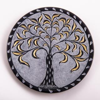 Mani Bhadra Stojánek na vonné tyčinky Tree of life (Strom života) Mastek Černo zlatý, Ø 13 cm