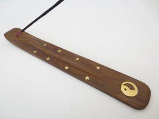 Mani Bhadra Stojánek na vonné tyčinky Yin Yang dřevěný, 25,5 x 3,5 cm
