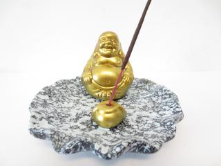 Mani Bhadra Stojánek na vonné tyčinky Zlatý čínský Buddha Lotos