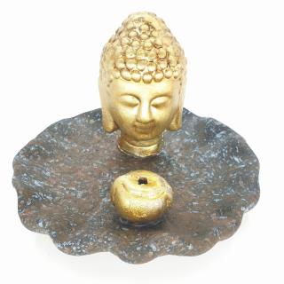 Mani Bhadra Stojánek na vonné tyčinky Zlatý thajský Buddha modro hnědá Lotos