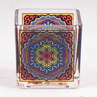 Mani Bhadra Svícen pro čajové a votivní svíčky Květ života Skleněný, 6 x 6 cm