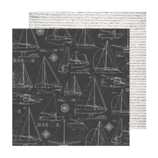 Scrapbook papír - SET SAIL / Sailboats Black