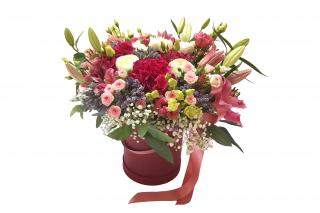 Flowerbox Adriana - hortenzie, minirůže, lilie, eustoma Velikost: L