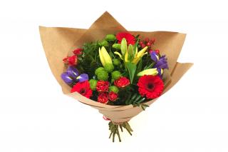 Kytice Hedvika - gerbera, lilie, chryzantéma, mini růže, iris Velikost: L