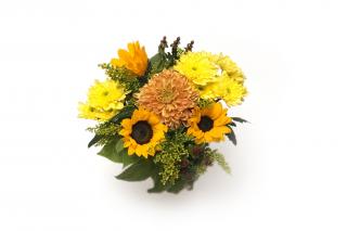 Kytice Sofie - slunečnice, pistácie, chrysanthéma, hypericum Velikost: L