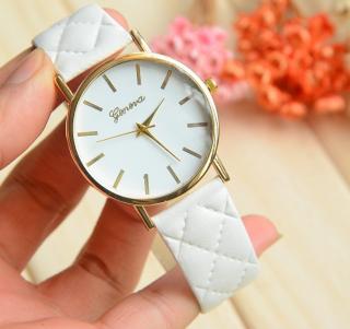 Dámské kožené prošívané hodinky Barva: Bílá