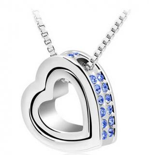 Stříbrný náhrdelník Dvojité srdce - 4 barvy Barva: Modrý