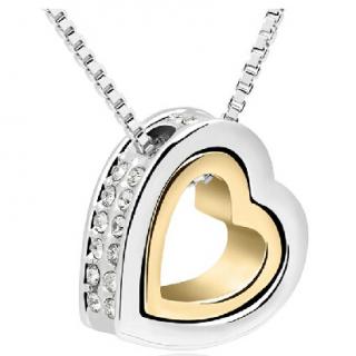 Stříbrný náhrdelník Dvojité srdce - 4 barvy Barva: Zlato-bílý
