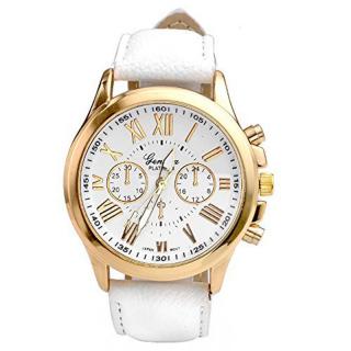 Unisex kožené hodinky Geneva Atraktivnost  - 5 barev Barva: Bílá