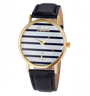Unisex kožené hodinky Geneva Námořník času - 3 barvy Barva: Zlato- černé