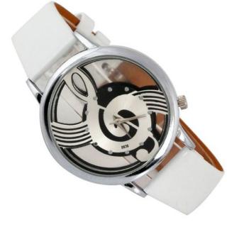 Unisex kožené hodinky Houslový klíč - 2 barvy Barva: Bílá