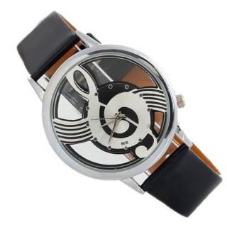 Unisex kožené hodinky Houslový klíč - 2 barvy Barva: Černá