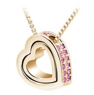 Zlatý náhrdelník Dvojité srdce - 3 barvy Barva: Růžový