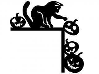Halloween dekorace na dveře - Kočka a dýně Rozměr: 39x40 cm, Vybrat barvu: černá, Provedení: pravé
