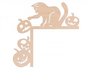 Halloween dekorace na dveře - Kočka a dýně Rozměr: 39x40 cm, Vybrat barvu: přírodní, Provedení: levé