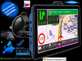 HD GPS Navigace, 7  displej, komplet evropa, doživotní