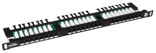 Patch panel Cat 5E UTP 24 x RJ45 s vyvazovací lištou černý 0,5U SOLARIX