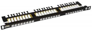 Patch panel Cat6 UTP 24 x RJ45 s vyvazovací lištou černý 0,5U SOLARIX